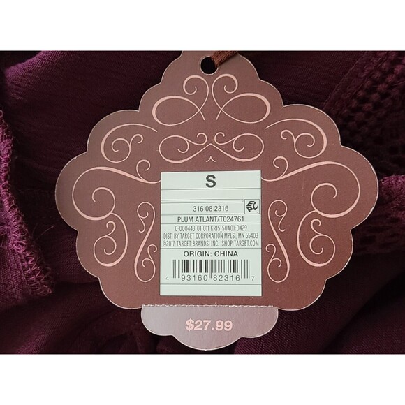 NWT Knox Rose Womens Boho Bell Sleeve Blouse Tunic Top Burgundy Red Lace Size S - Picture 9 of 10